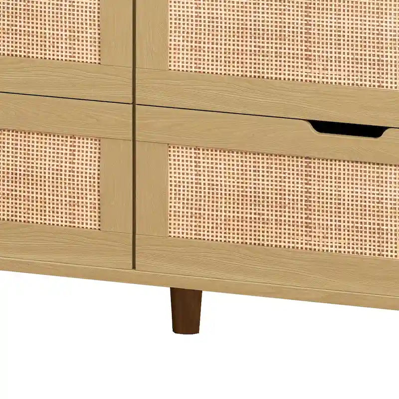 Armoire de rangement d'appoint 6 tiroirs en rotin avec lumières LED et prise de courant