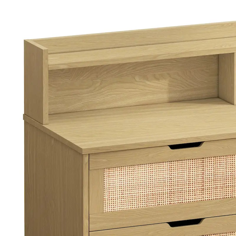 Armoire de rangement d'appoint 6 tiroirs en rotin avec lumières LED et prise de courant