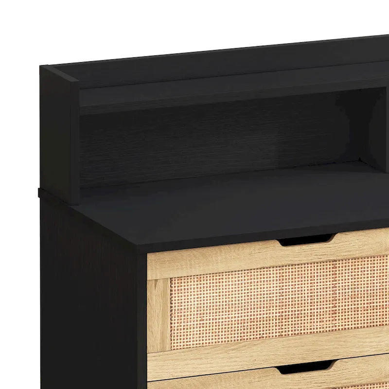 Armoire de rangement d'appoint 6 tiroirs en rotin avec lumières LED et prise de courant