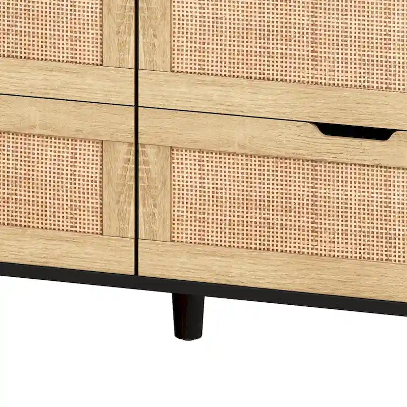Armoire de rangement d'appoint 6 tiroirs en rotin avec lumières LED et prise de courant