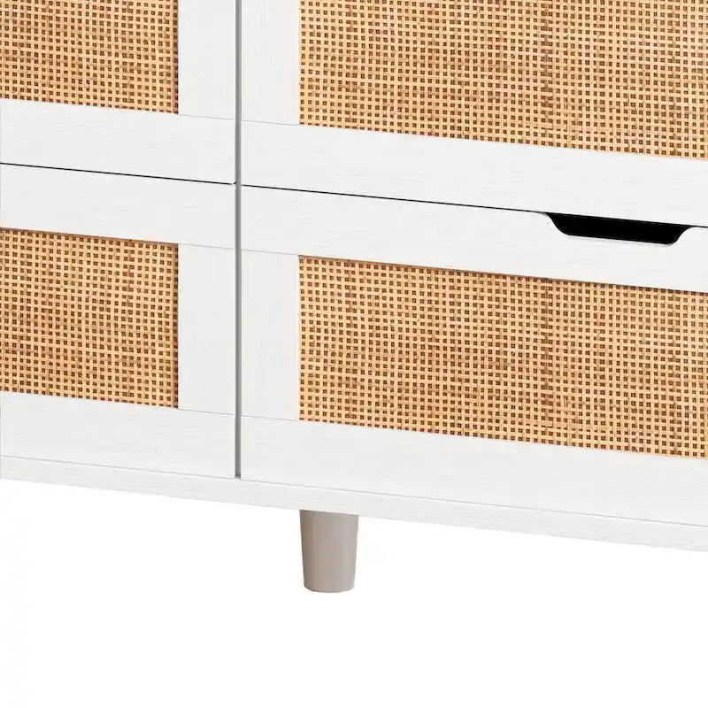 Armoire de rangement d'appoint 6 tiroirs en rotin avec lumières LED et prise de courant