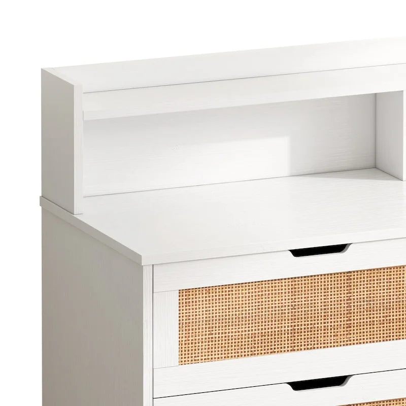 Armoire de rangement d'appoint 6 tiroirs en rotin avec lumières LED et prise de courant