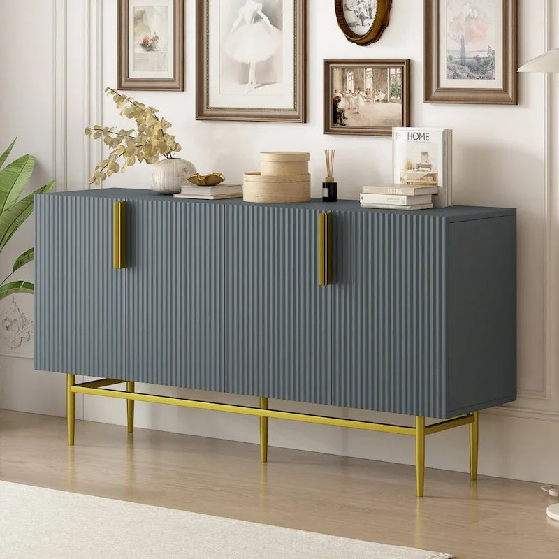 Buffet moderne élégant à 4 portes avec poignées en métal doré pour salle à manger, salon, chambre, couloir