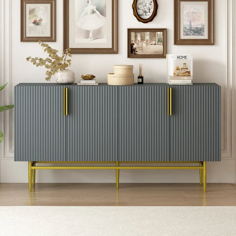 Buffet moderne élégant à 4 portes avec poignées en métal doré pour salle à manger, salon, chambre, couloir