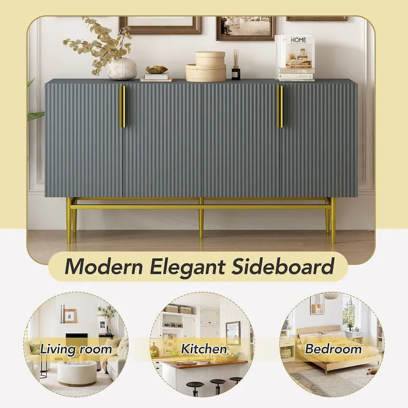 Buffet moderne élégant à 4 portes avec poignées en métal doré pour salle à manger, salon, chambre, couloir
