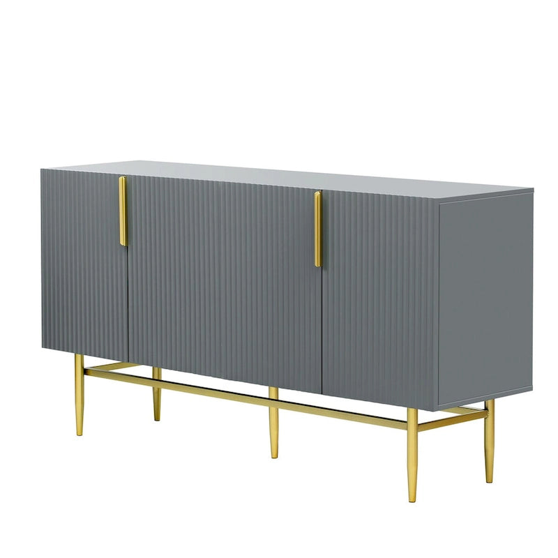 Buffet moderne élégant à 4 portes avec poignées en métal doré pour salle à manger, salon, chambre, couloir