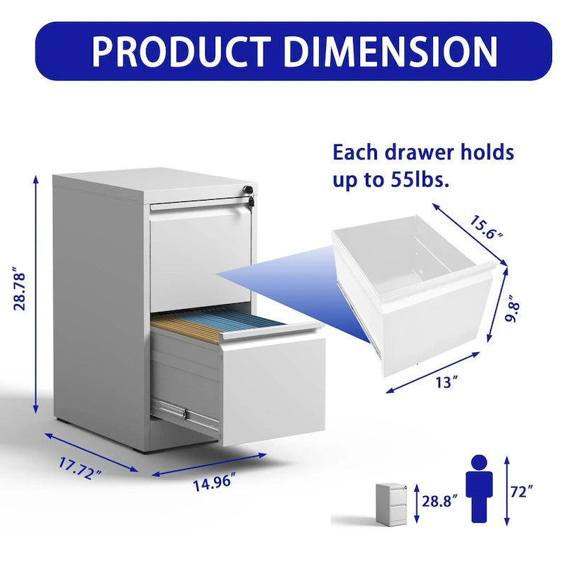 Classeur vertical en métal à 2 tiroirs de 38 cm de largeur avec serrure, pour bureau ou maison, pour documents A4 et format légal/lettre