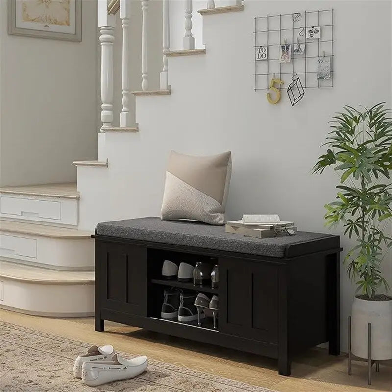 Banc à chaussures et pouf de rangement avec portes coulissantes - 15,75P x 44L x 19,75H