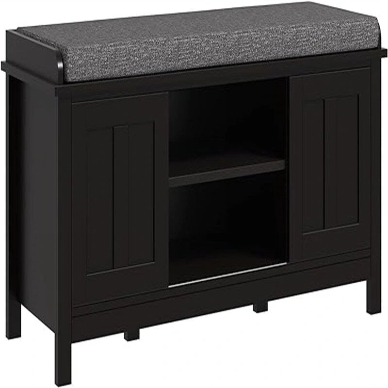 Banc à chaussures et pouf de rangement avec portes coulissantes - 15,75P x 44L x 19,75H