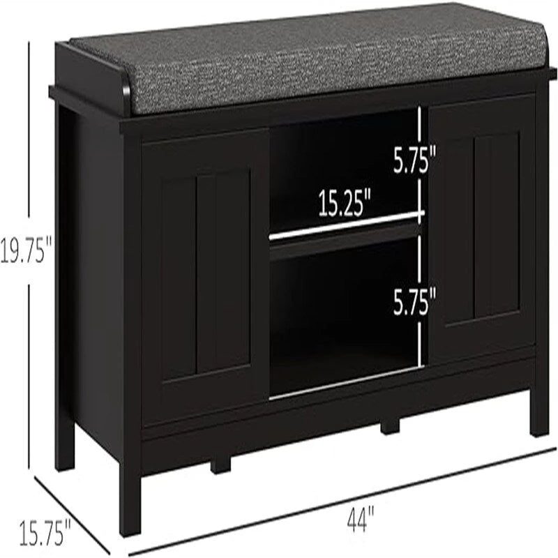 Banc à chaussures et pouf de rangement avec portes coulissantes - 15,75P x 44L x 19,75H