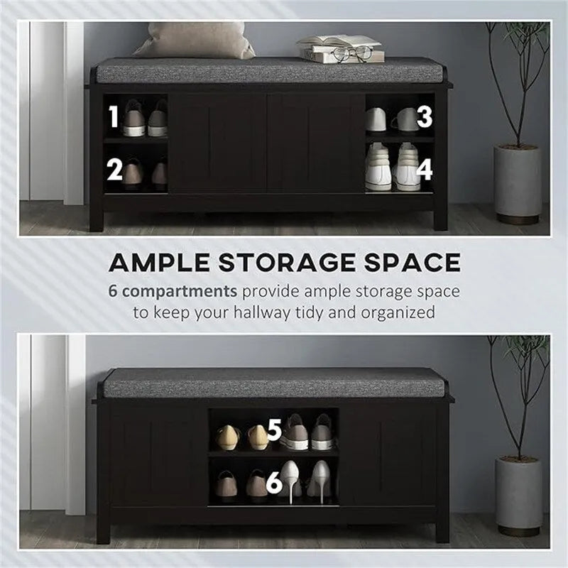 Banc à chaussures et pouf de rangement avec portes coulissantes - 15,75P x 44L x 19,75H