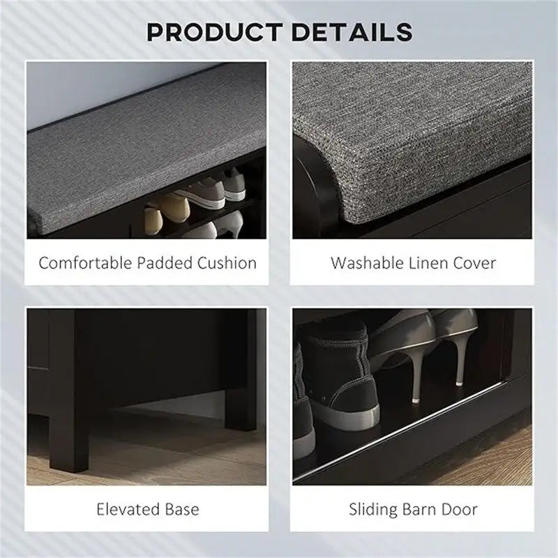 Banc à chaussures et pouf de rangement avec portes coulissantes - 15,75P x 44L x 19,75H