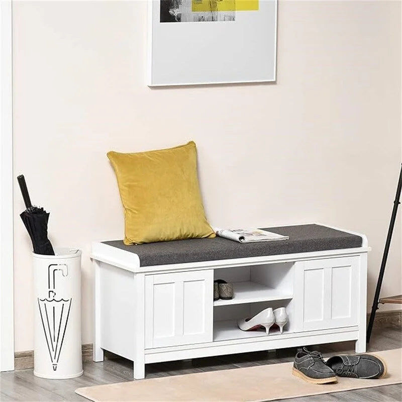 Banc à chaussures et pouf de rangement avec portes coulissantes - 15,75P x 44L x 19,75H