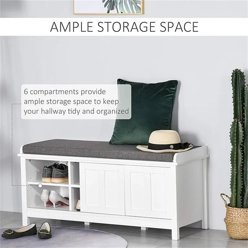 Banc à chaussures et pouf de rangement avec portes coulissantes - 15,75P x 44L x 19,75H