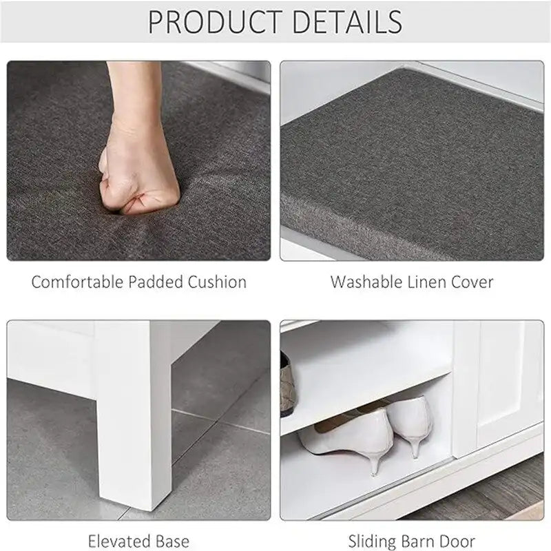 Banc à chaussures et pouf de rangement avec portes coulissantes - 15,75P x 44L x 19,75H