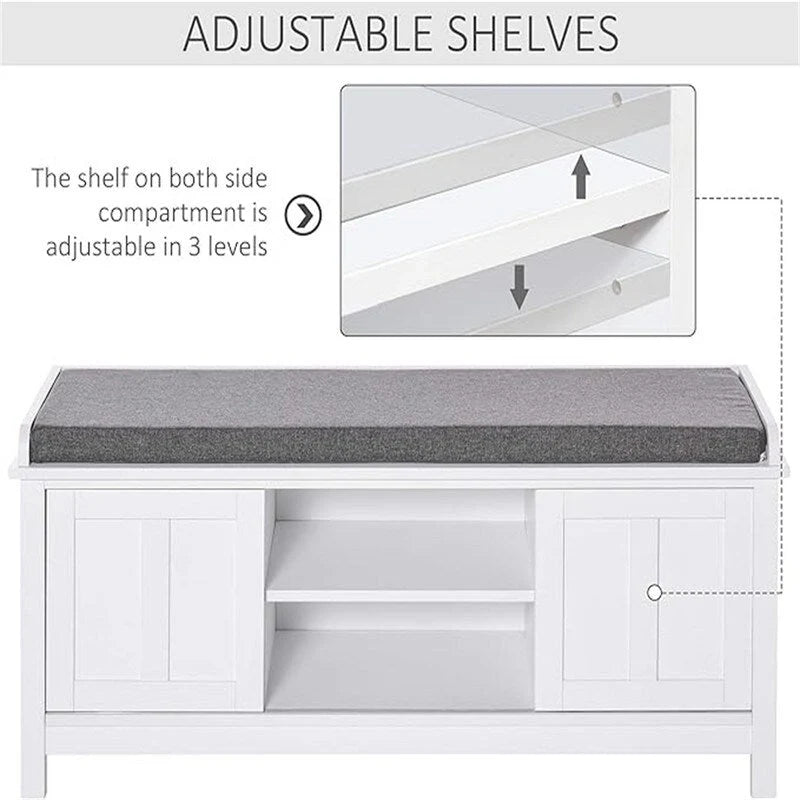 Banc à chaussures et pouf de rangement avec portes coulissantes - 15,75P x 44L x 19,75H