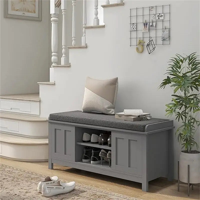 Banc à chaussures et pouf de rangement avec portes coulissantes - 15,75P x 44L x 19,75H