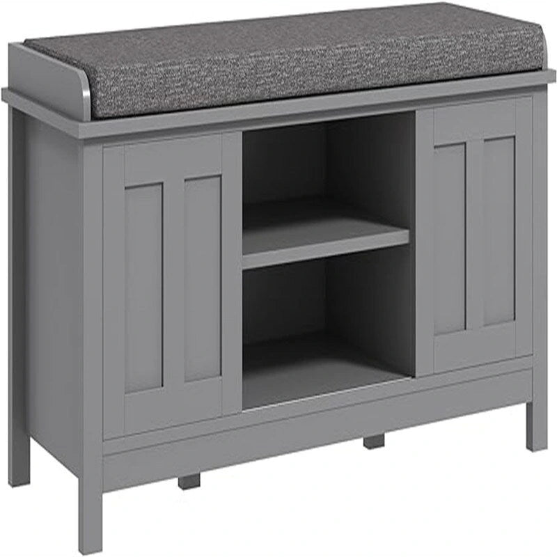 Banc à chaussures et pouf de rangement avec portes coulissantes - 15,75P x 44L x 19,75H