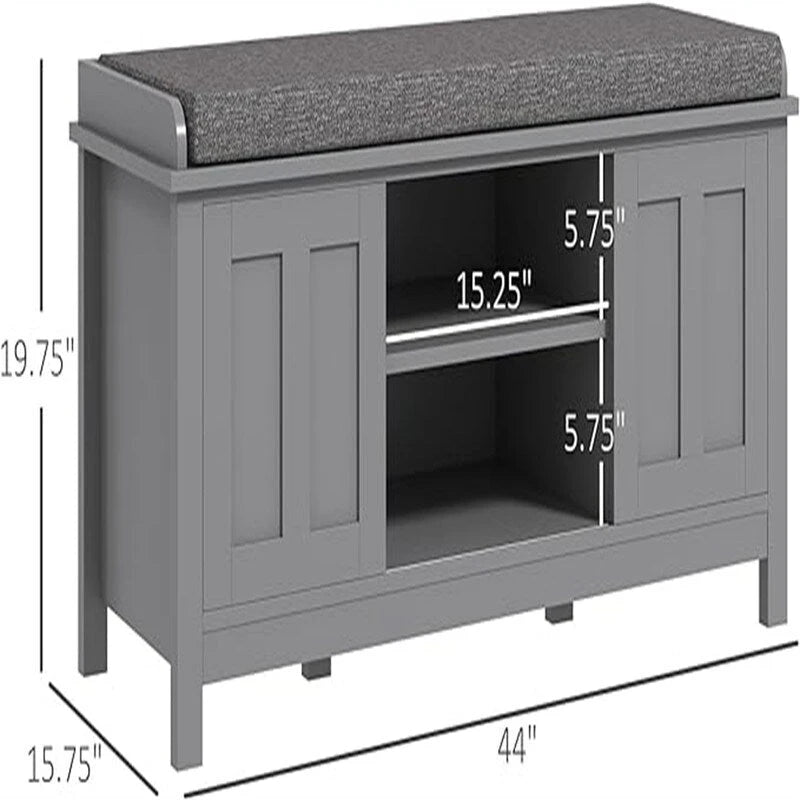 Banc à chaussures et pouf de rangement avec portes coulissantes - 15,75P x 44L x 19,75H