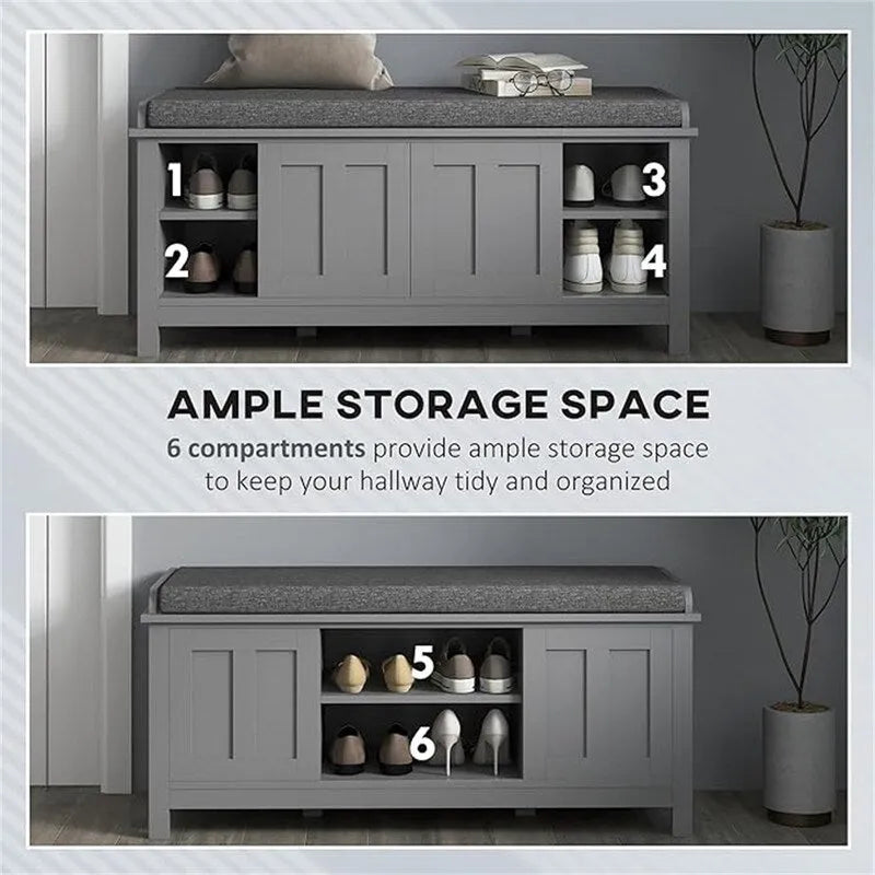 Banc à chaussures et pouf de rangement avec portes coulissantes - 15,75P x 44L x 19,75H