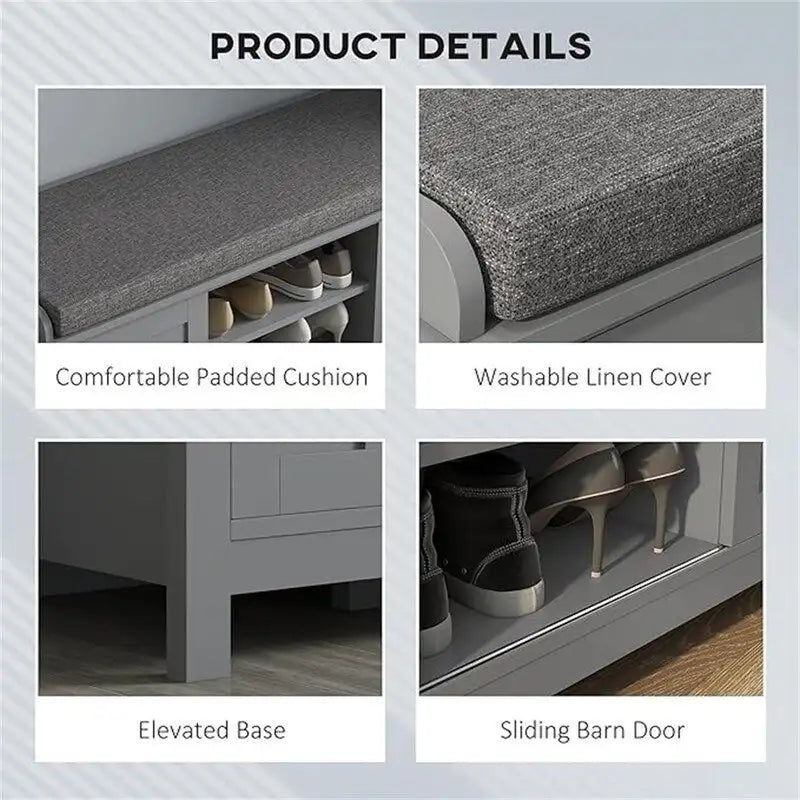 Banc à chaussures et pouf de rangement avec portes coulissantes - 15,75P x 44L x 19,75H