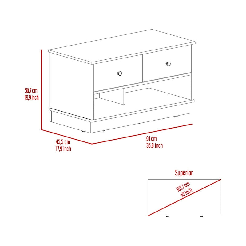 Banc de rangement avec étagère inférieure, deux tiroirs, finition chêne clair, haute qualité et durable