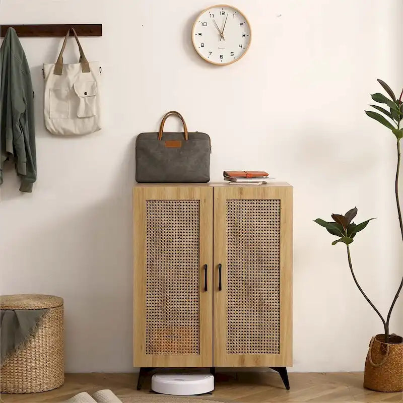 Meuble de rangement en rotin naturel à double porte