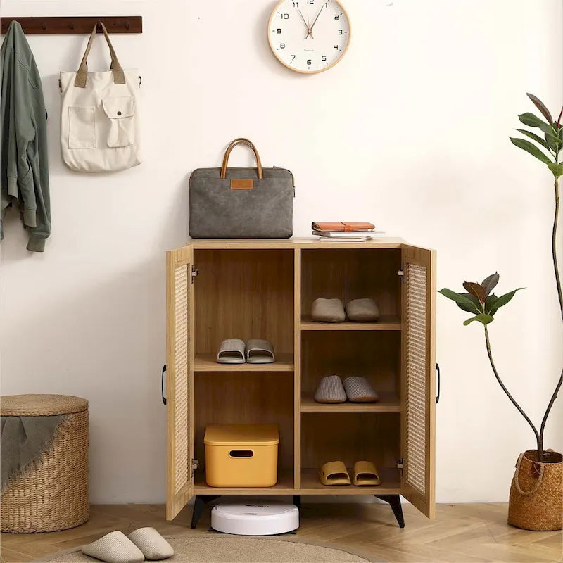 Meuble de rangement en rotin naturel à double porte