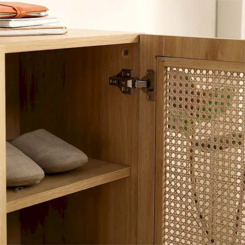 Meuble de rangement en rotin naturel à double porte