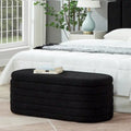 Banc de rangement ottoman ovale moderne, banc de bout de lit rembourré en tissu bouclette Teddy avec rangement, tabouret de bout de lit