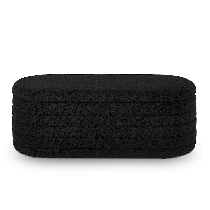 Banc de rangement ottoman ovale moderne, banc de bout de lit rembourré en tissu bouclette Teddy avec rangement, tabouret de bout de lit