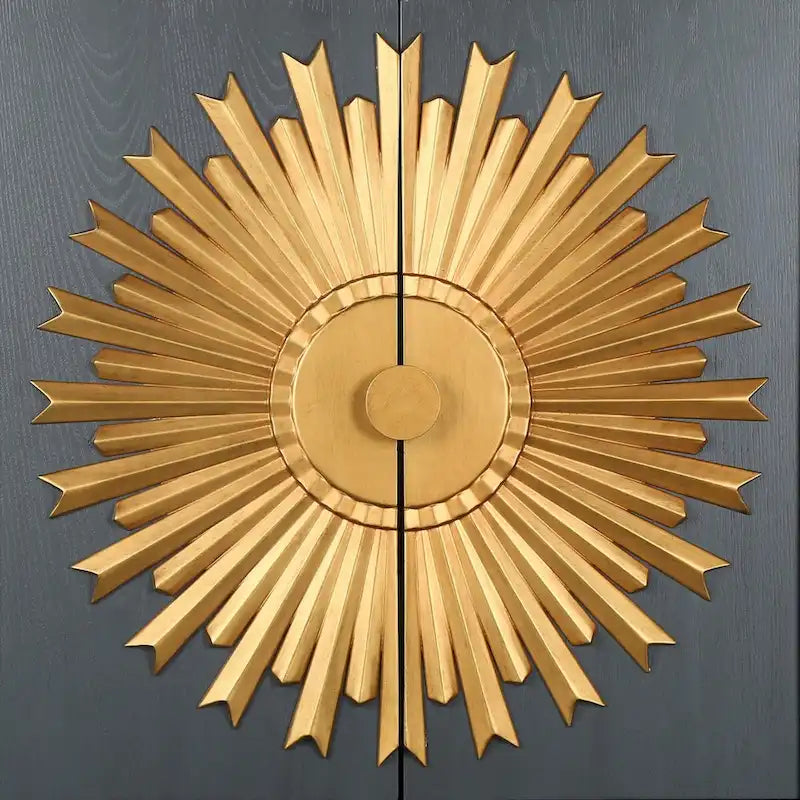 Vaisselier/buffet de rangement de style campagnard en bois massif avec 2 portes et motif soleil - L 80 cm x P 42 cm x H 98 cm