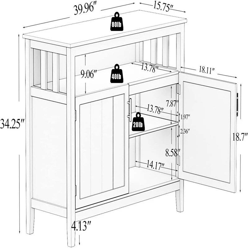 Bahut de cuisine avec rangements - 15,75P x 39,96L x 34,25H