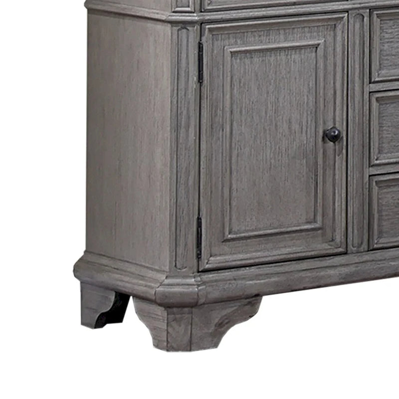 Bahut en bois à 6 tiroirs et 2 portes, gris clair et cerisier