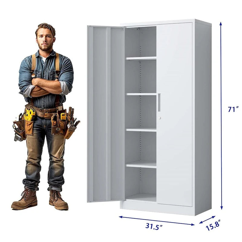 Armoire de rangement métallique verrouillable de 71H avec portes et 4 étagères
