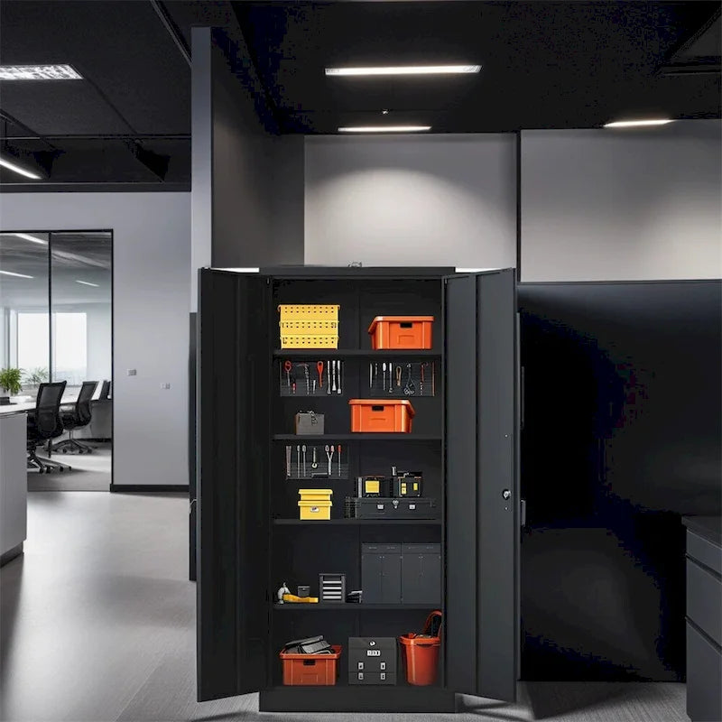 Armoire de rangement métallique verrouillable de 71H avec portes et 4 étagères
