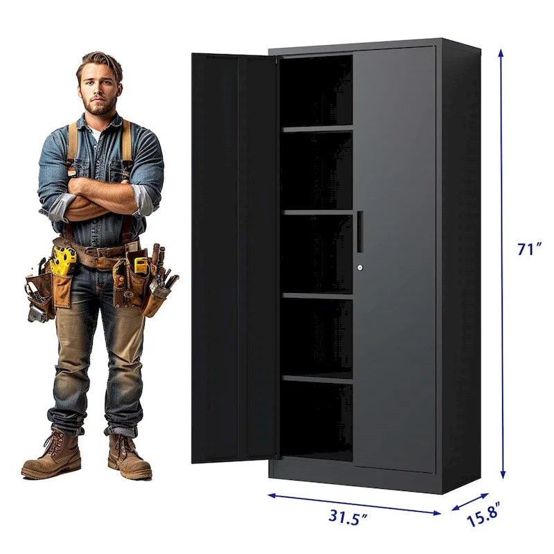 Armoire de rangement métallique verrouillable de 71H avec portes et 4 étagères