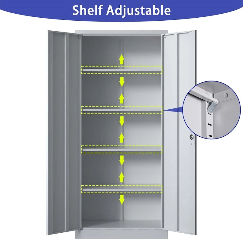 Armoire de rangement métallique verrouillable de 71H avec portes et 4 étagères
