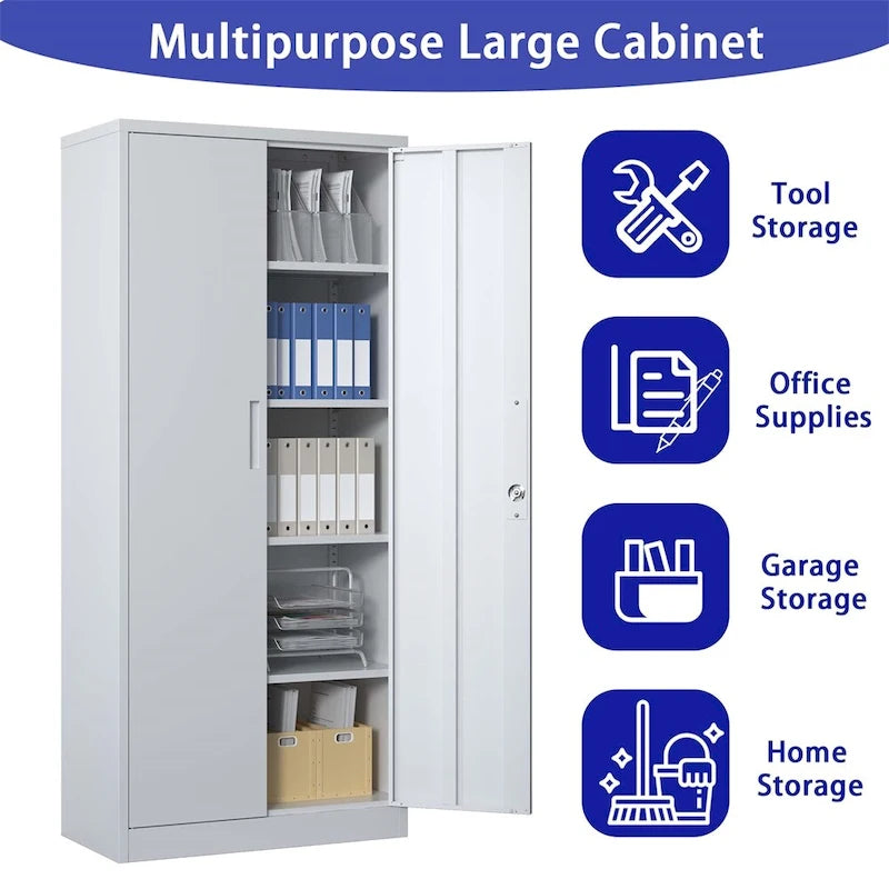 Armoire de rangement métallique verrouillable de 71H avec portes et 4 étagères