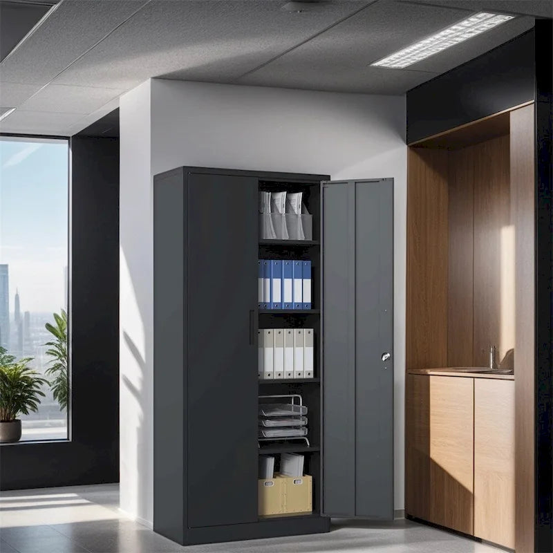 Armoire de rangement métallique verrouillable de 71H avec portes et 4 étagères