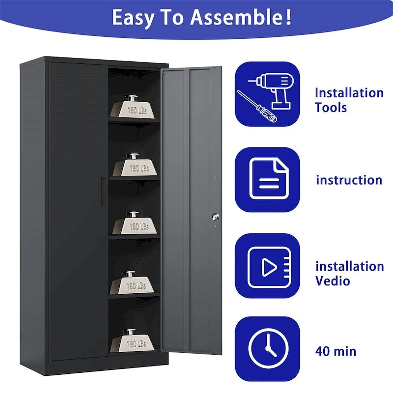 Armoire de rangement métallique verrouillable de 71H avec portes et 4 étagères