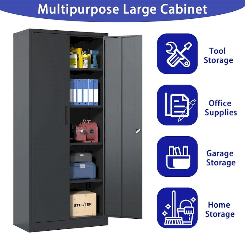 Armoire de rangement métallique verrouillable de 71H avec portes et 4 étagères
