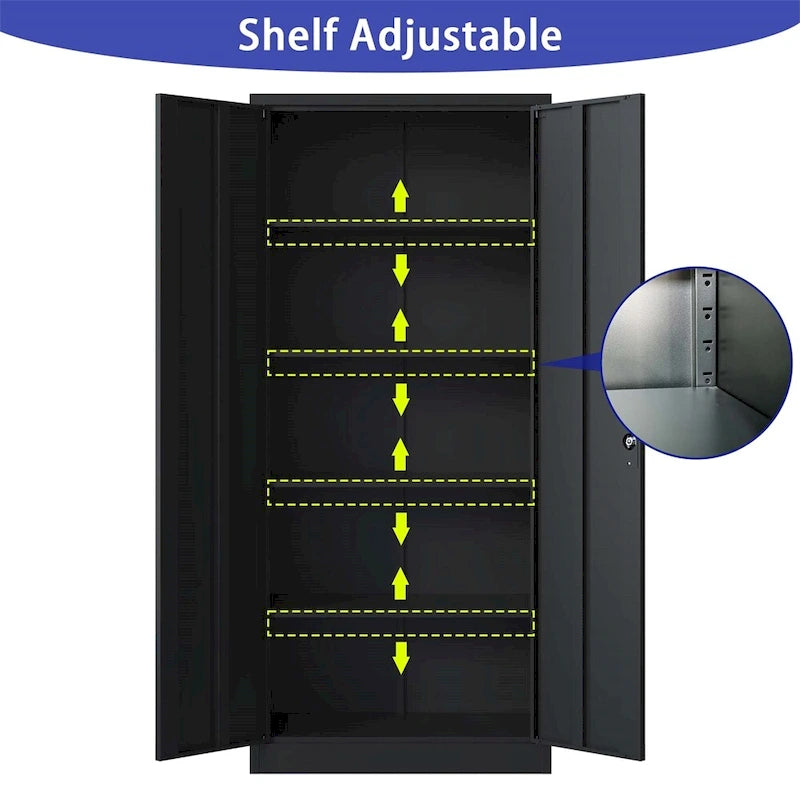 Armoire de rangement métallique verrouillable de 71H avec portes et 4 étagères