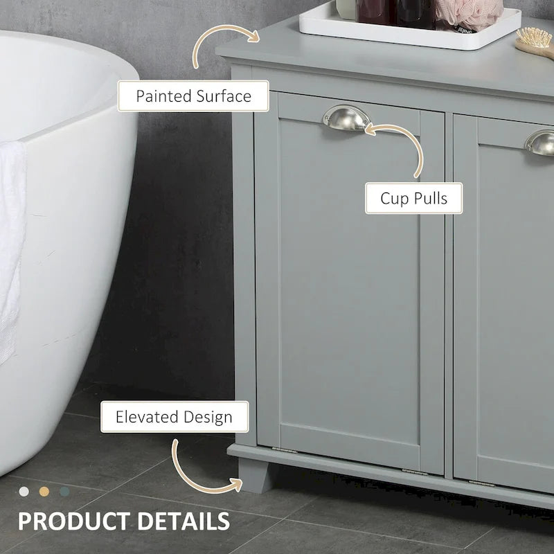Meuble de tri de linge inclinable, Organisateur de rangement de salle de bain avec panier à linge double compartiment inclinable