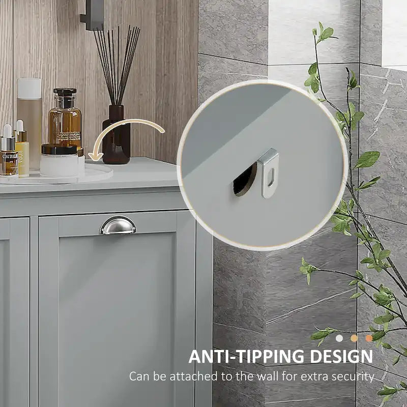 Meuble de tri de linge inclinable, Organisateur de rangement de salle de bain avec panier à linge double compartiment inclinable