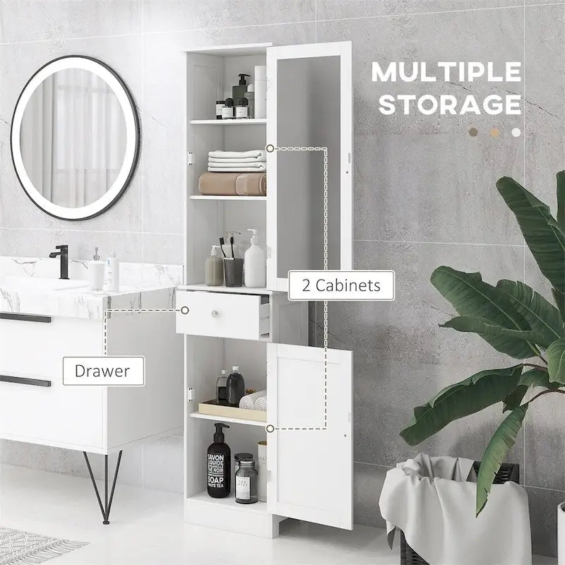 Meuble de rangement de salle de bain fin, Armoire de salle de bain haute, Colonne de salle de bain étroite