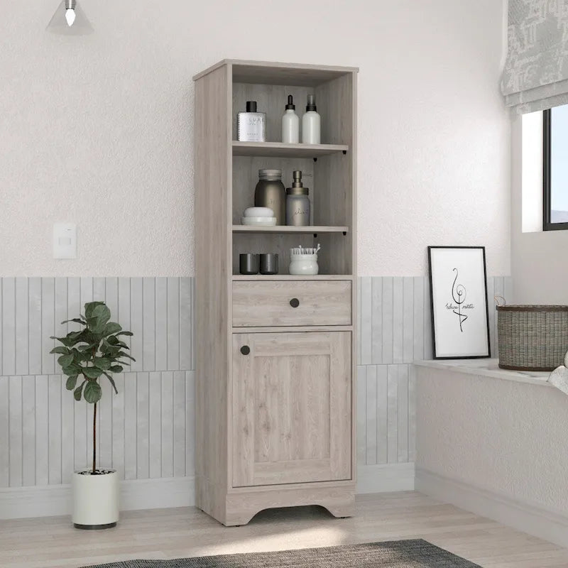 Meuble bas de salle de bain,Deux étagères intérieures,Deux étagères ouvertes,Une porte,pour salle de bain,cuisine,salon