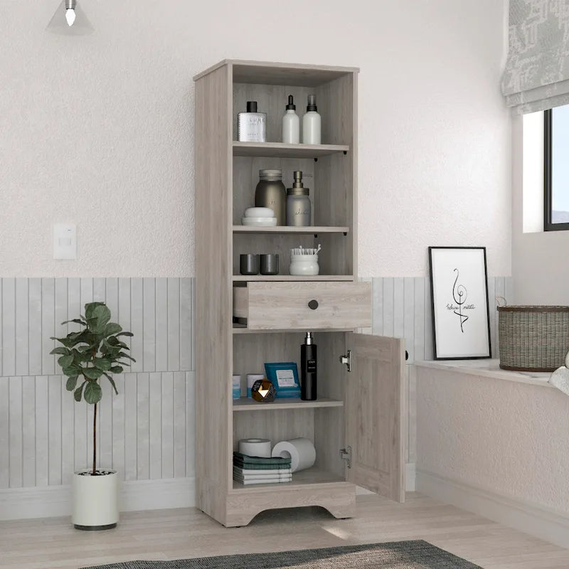 Meuble bas de salle de bain,Deux étagères intérieures,Deux étagères ouvertes,Une porte,pour salle de bain,cuisine,salon