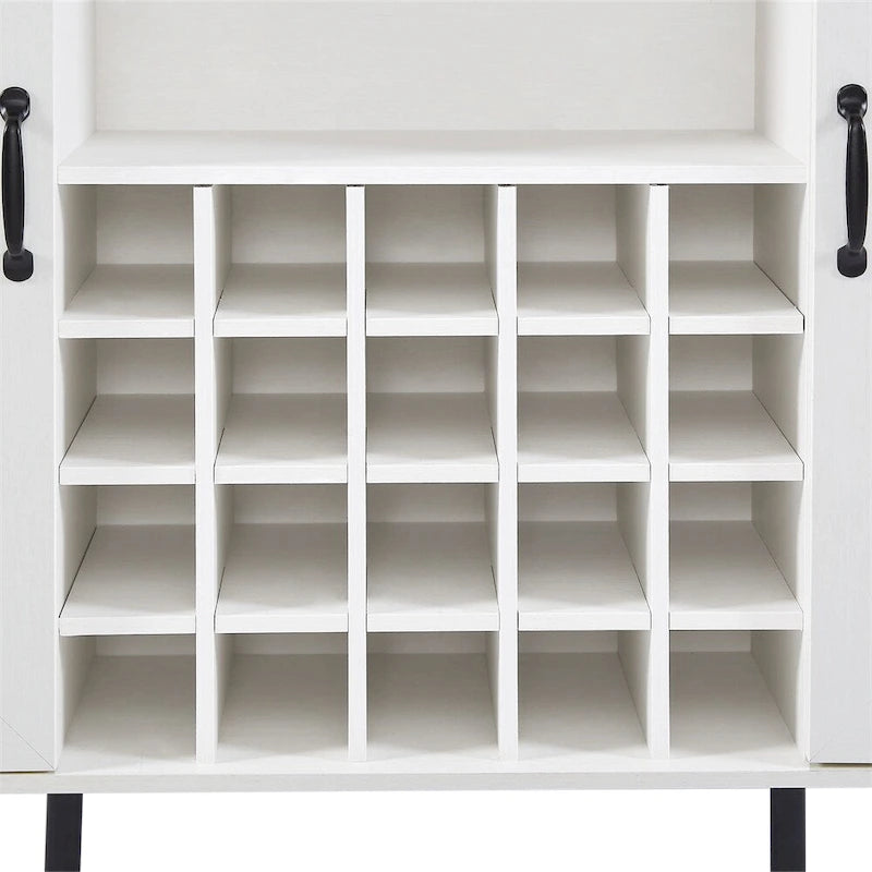 Meuble de bar d'angle en faux rotin avec porte de grange, range-bouteilles et porte-verres