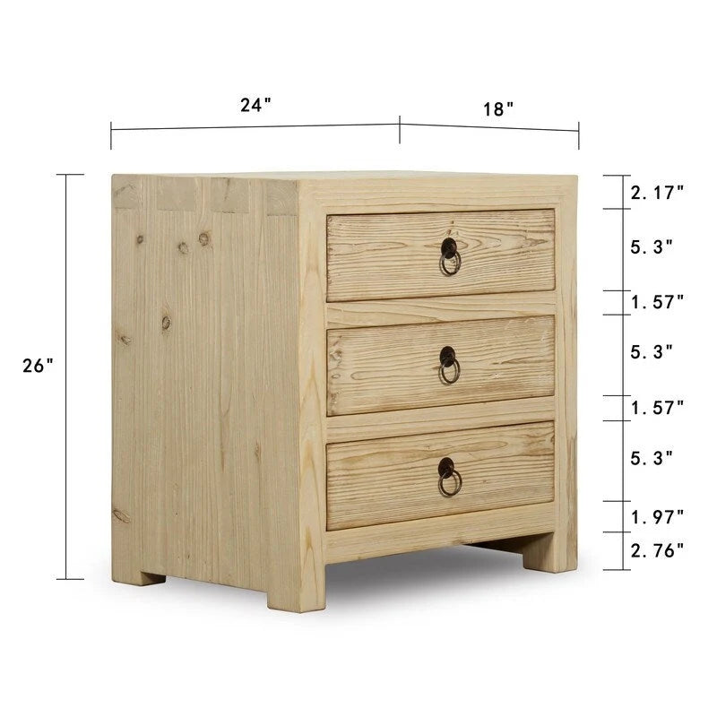 Table de chevet avec trois tiroirs aspect bois vieilli naturel 24x18x26H